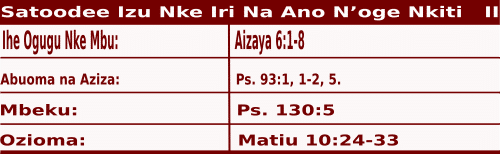 Quotations of Igbo Readings for July 11, 2020, Satoodee Izu Nke Iri Na Ano N’oge Nkiti