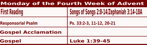 Mass Readings for December 21, 2020, Monday of the Fourth Week of Advent