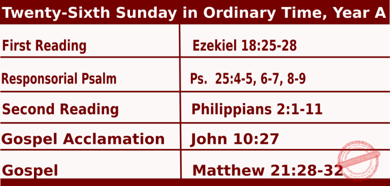 Catholic Mass Readings for September 27 2026, 26th Sunday in Ordinary Time Year A