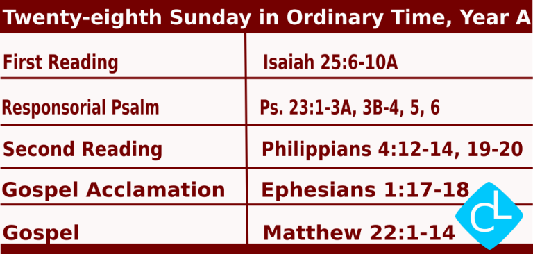 Catholic Mass Readings for October 11 2026, 28th Sunday in Ordinary Time Year A