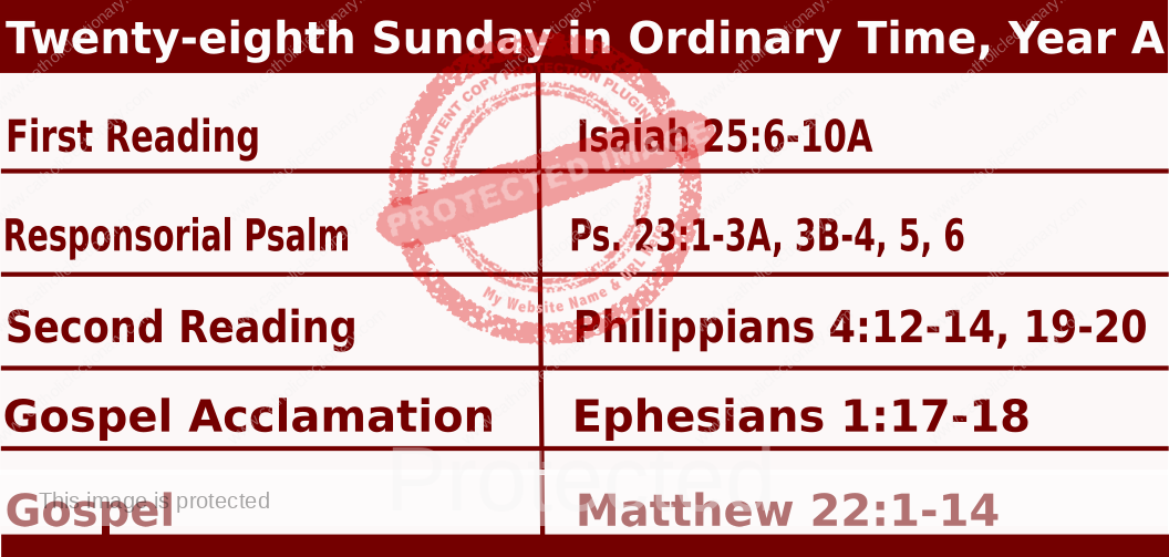 Sunday Mass Readings for October 15 2023, 28th Sunday in Ordinary Time Yr A