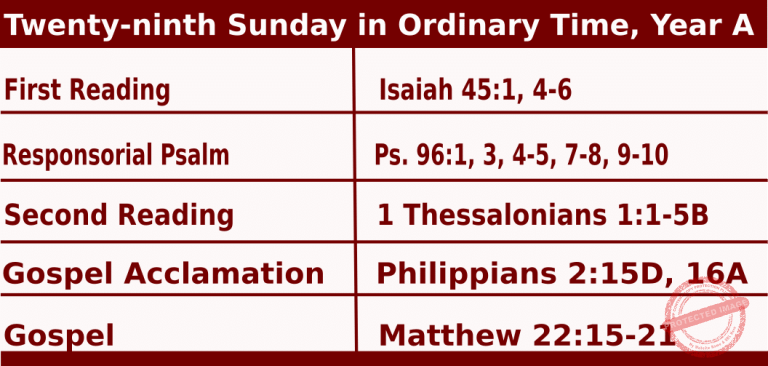 Catholic Mass Readings for October 18 2026, 29th Sunday in Ordinary Time Year A