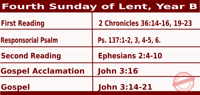 Catholic Mass Readings for March 7 2027, Fourth Sunday of Lent Year B