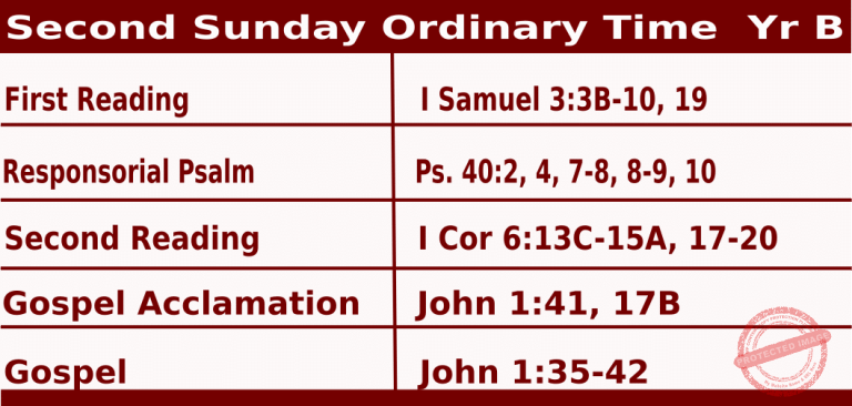 Catholic Mass Readings for January 17 2027, Second Sunday Ordinary Time  Year B