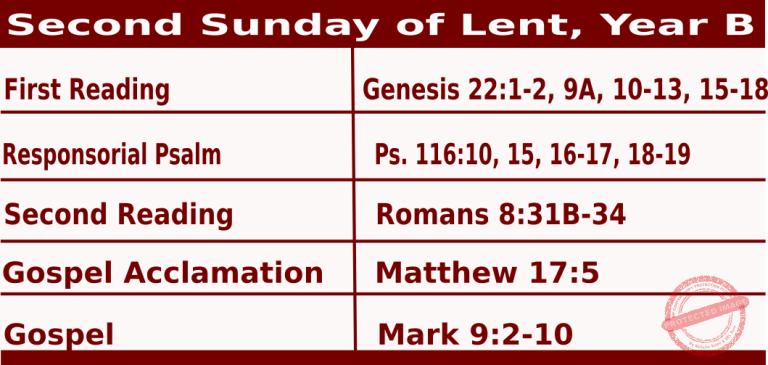 Catholic Mass Readings for February 21 2027, Second Sunday of Lent Year B