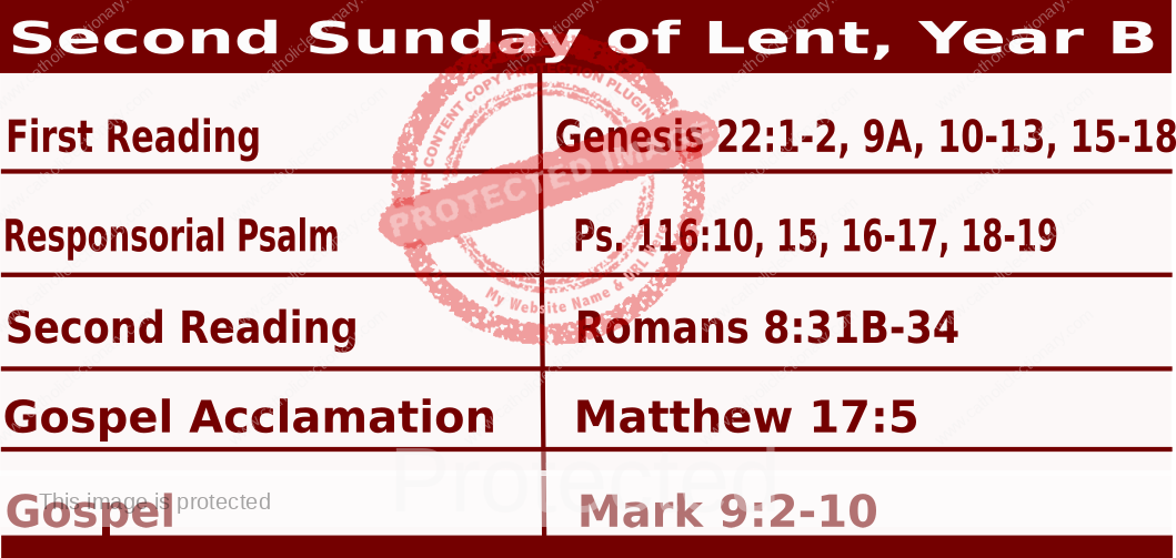 Sunday Mass Readings for February 25 2024, 2nd Sunday of Lent, Yr B