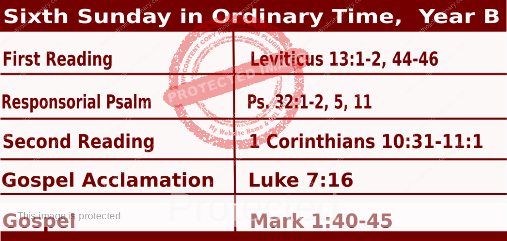 Mass Readings February 11 2024, Sixth Sunday in Ordinary Time Year B.