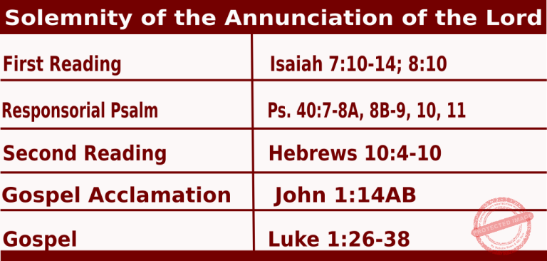 Catholic Mass Readings for March 25 2026, Solemnity of Annunciation of the Lord