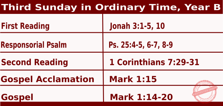 Catholic Mass Readings for January 24 2027, Third Sunday in Ordinary Time Year B