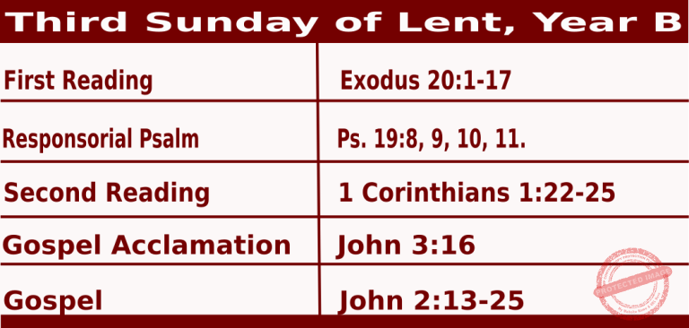 Catholic Mass Readings for February 28 2027, Third Sunday of Lent Year B
