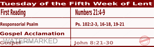 Mass Readings for March 23 2021, Tuesday of the Fifth Week of Lent 1 Mass Readings March 23 2021, Tuesday of the Fifth Week of Lent.