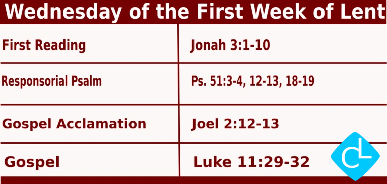 Catholic Mass Readings for February 25 2026, Wednesday of First Week of Lent