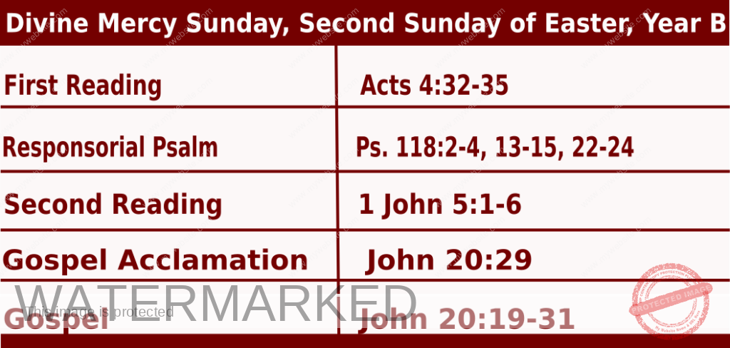 Catholic Mass Readings for April 7 2024, Divine Mercy Sunday Year B