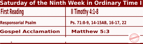 Catholic Daily Mass Readings for June 6 2020, Saturday of the Ninth Week in Ordinary Time