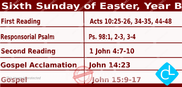 Catholic Mass Readings for May 2 2027, Sixth Sunday of Easter Year B