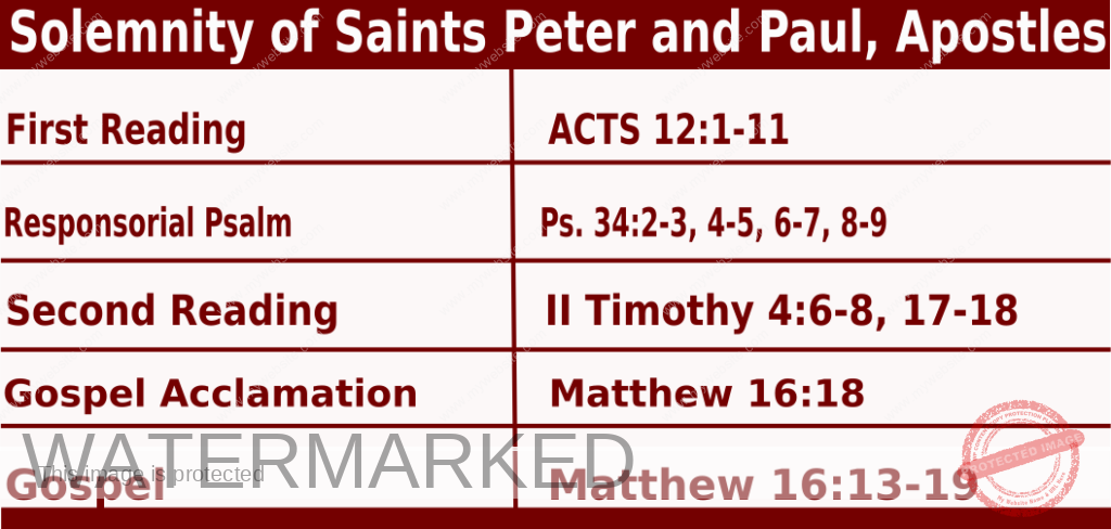 Catholic Daily Mass Readings for June 29 2021, Solemnity of Saints Peter and Paul, Apostles
