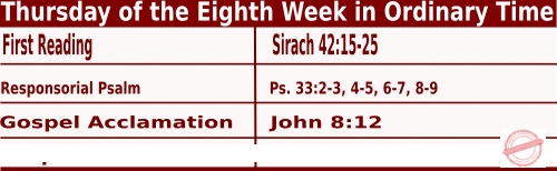 Catholic Mass Readings for June 1 2023, Thursday of the Eighth Week in Ordinary Time