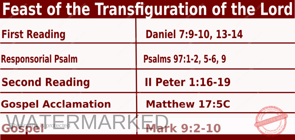 Catholic Mass Readings for August 6 2023, Feast of the Trasnfiguration of the Lord 