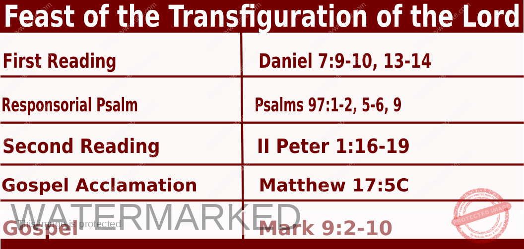 Daily Mass Readings for August 6 2023, Feast of Transfiguration of the Lord