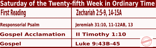 Catholic Mass Readings for September 27 2025, Saturday of 25th Week in Ordinary Time