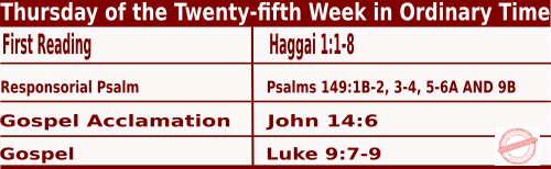 Catholic Mass Readings for September 25 2025, Thursday of 25th Week in Ordinary Time