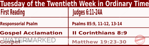 Catholic Mass Readings for August 22 2023, Tuesday of the Twentieth Week in Ordinary Time