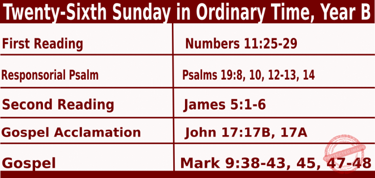 Catholic Mass Readings for September 26 2027, 26th Sunday in Ordinary Time Year B