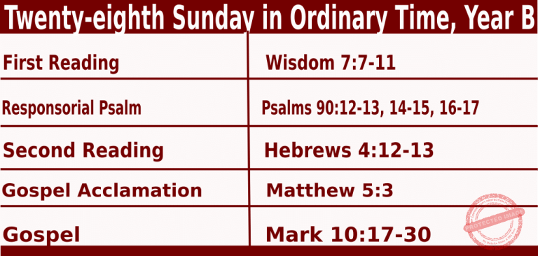 Catholic Mass Readings for October 10 2027, 28th Sunday in Ordinary Time Year B