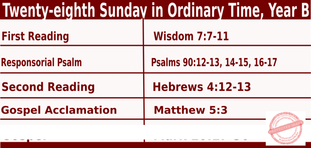 Catholic Mass Readings for October 13 2024, Twenty-eighth Sunday in Ordinary Time Year B