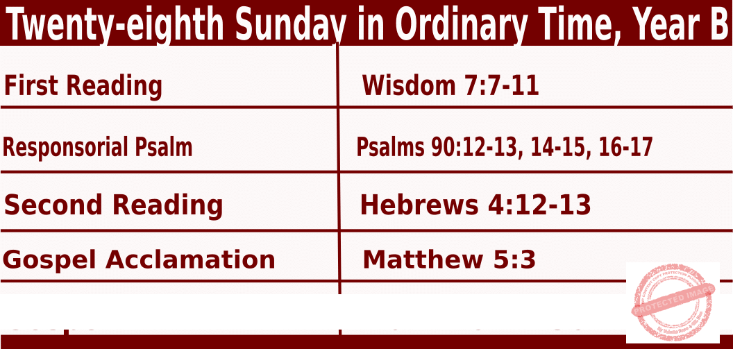 Sunday Mass Readings for October 13 2024, 28th Sunday in Ordinary Time