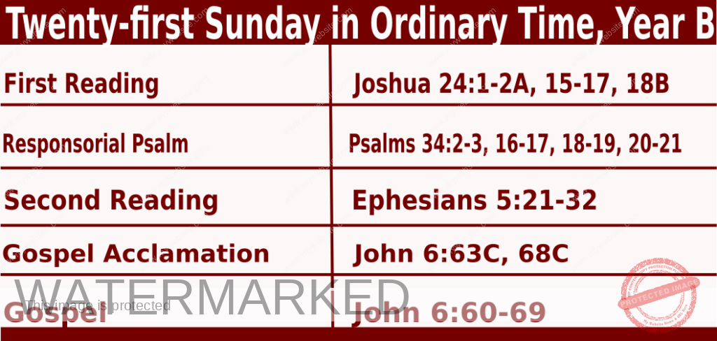 Catholic Mass Readings for August 25 2024, Twenty-first Sunday in Ordinary Time Year B