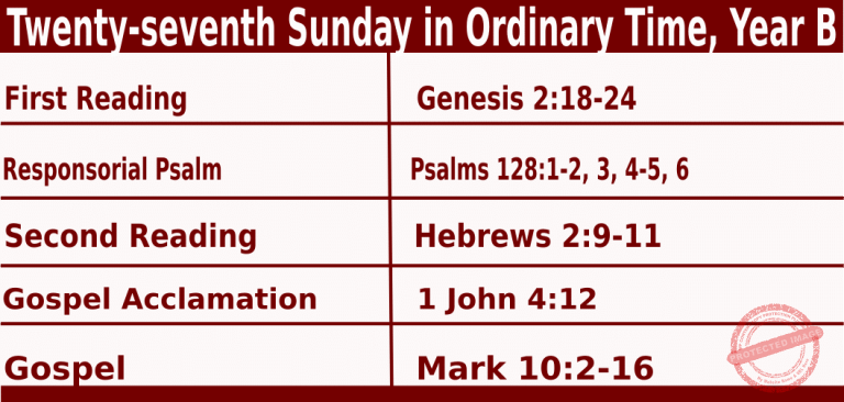 Catholic Mass Readings for October 3 2027, 27th Sunday in Ordinary Time Year B