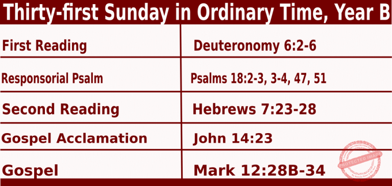 Catholic Mass Readings for October 31 2027, 31st Sunday in Ordinary Time Year B