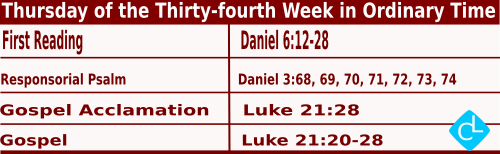 Catholic Mass Readings for November 27 2025, Thursday of 34th Week in Ordinary Time