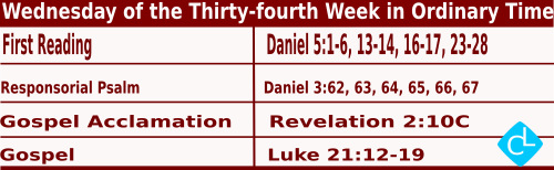 Catholic Mass Readings for November 26 2025, Wednesday of 34th Week in Ordinary Time