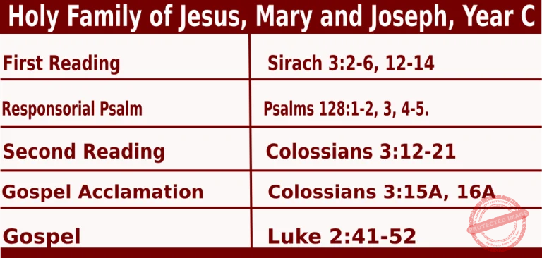 Catholic Mass Readings for December 28 2025, Feast of the Holy Family