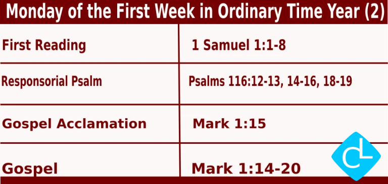 Catholic Mass Readings for January 12 2026, Monday of First Week in Ordinary Time