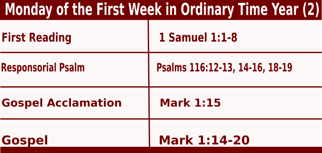 Mass Readings for Monday of First Week in Ordinary Time Year 2