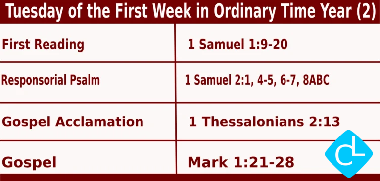 Catholic Mass Readings for January 13 2026, Tuesday of First Week in Ordinary Time