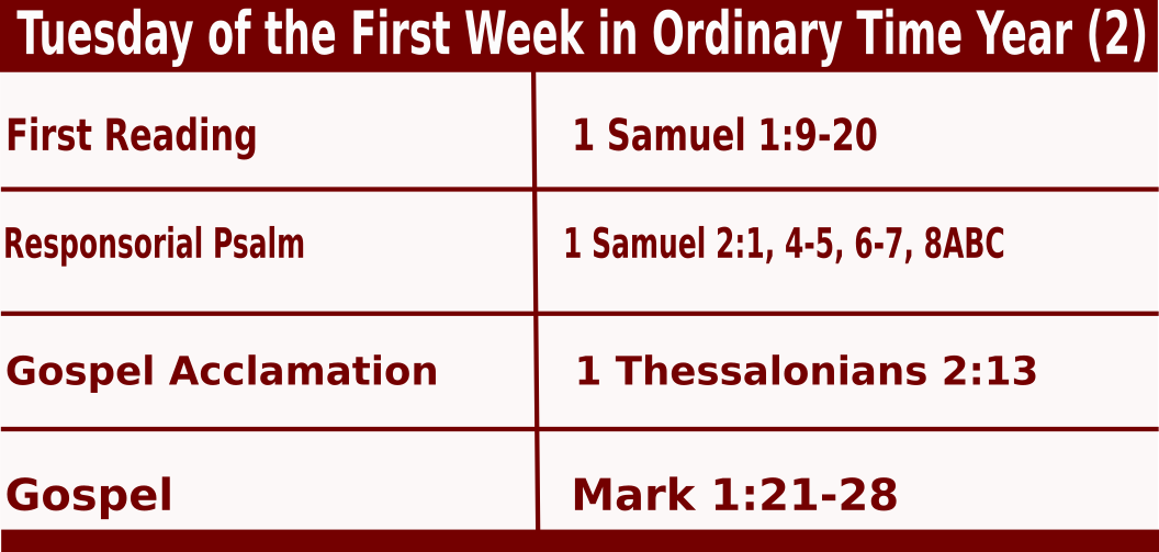 Mass Readings for Tuesday of the First Week in Ordinary Time Year (2)
