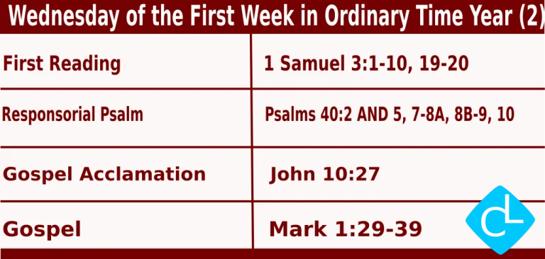 Catholic Mass Readings for January 14 2026, Wednesday of First Week in Ordinary Time