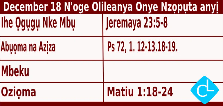 Igbo Mass Readings for December 18 2025, Tọọzde