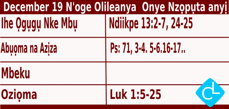 Igbo Mass Readings for December 19 2025, Fraịde