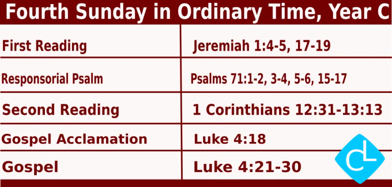 Catholic Mass Readings for January 30 2028, Fourth Sunday in Ordinary Time Year C