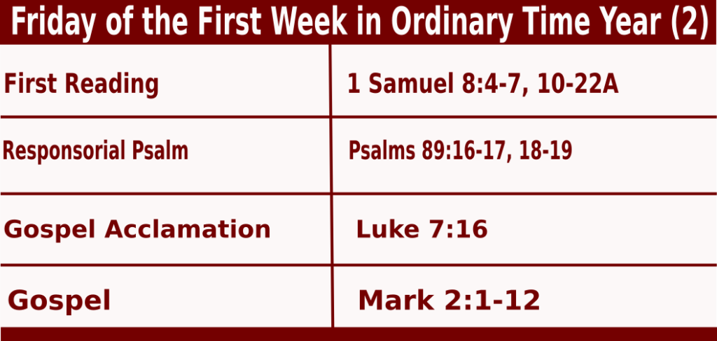Bible quotations for Catholic Mass Readings for January 14 2022, Friday of the First Week in Ordinary Time Year (2)  