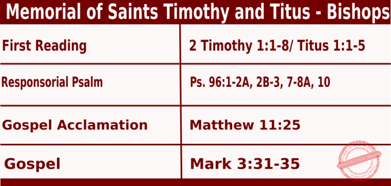 Catholic Mass Readings for January 26 2026, Memorial of Saints Timothy and Titus