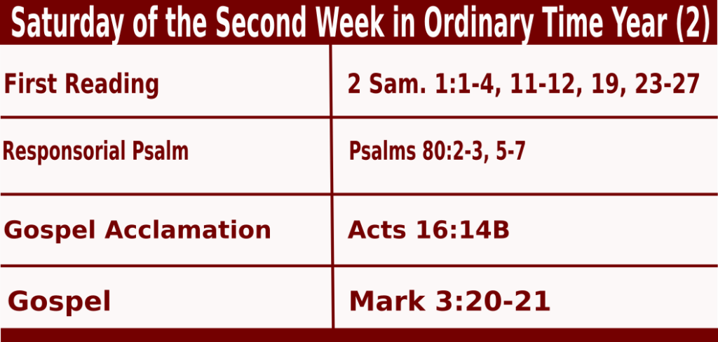 Catholic Mass Readings for January 20 2024, Saturday of the Second Week in Ordinary Time 