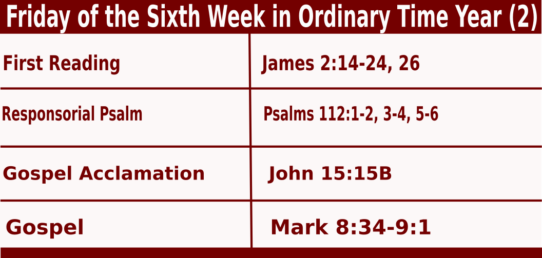 Daily Mass Readings for February 18 2022, Friday of 6th Week in Ordinary Time