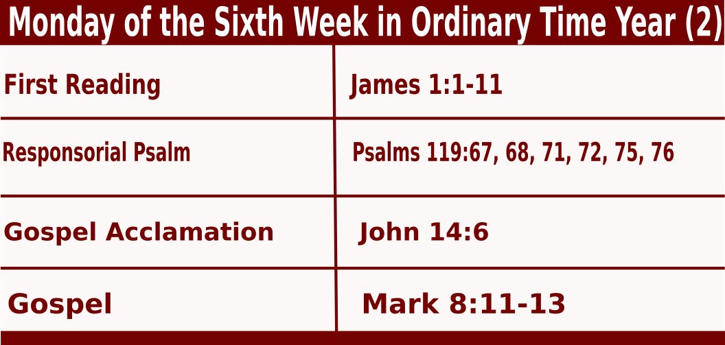 Daily Mass Readings for February 14 2022, Monday of 6th Week in Ordinary Time