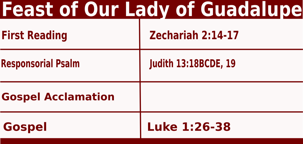 Daily Mass Readings for Feast of Our Lady of Guadalupe – December 12 2022